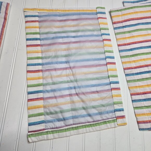 (8) Vintage Fabric Placemats Rainbow Striped Vinyl/Plastic Backing Homemade - Picture 4 of 9